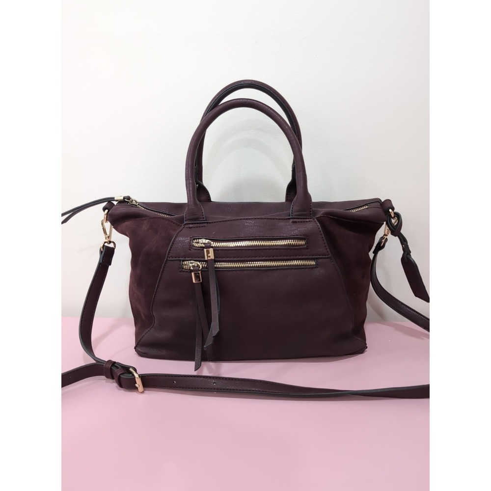Sole Society Suede and Faux Leather Crossbody Handbag Burgundy Classic